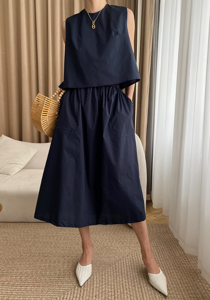 [Cotton Thin Round Neck Vest Set]