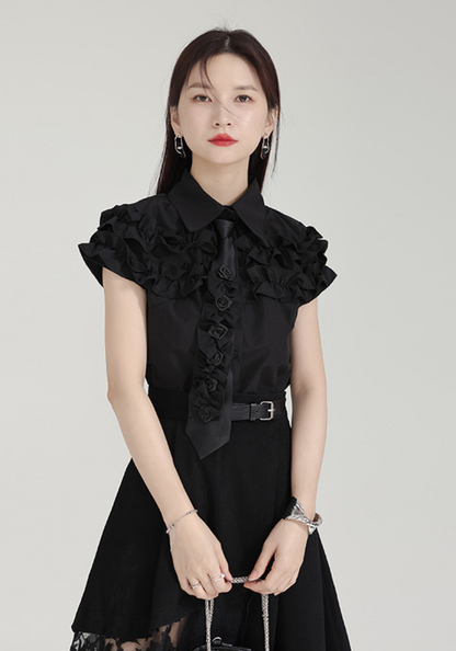 [Designed three-dimensional flower tie shirt]
