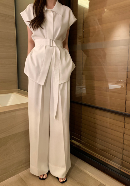 [Elegant lace-up waist casual suit]