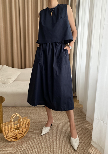 [Cotton Thin Round Neck Vest Set]