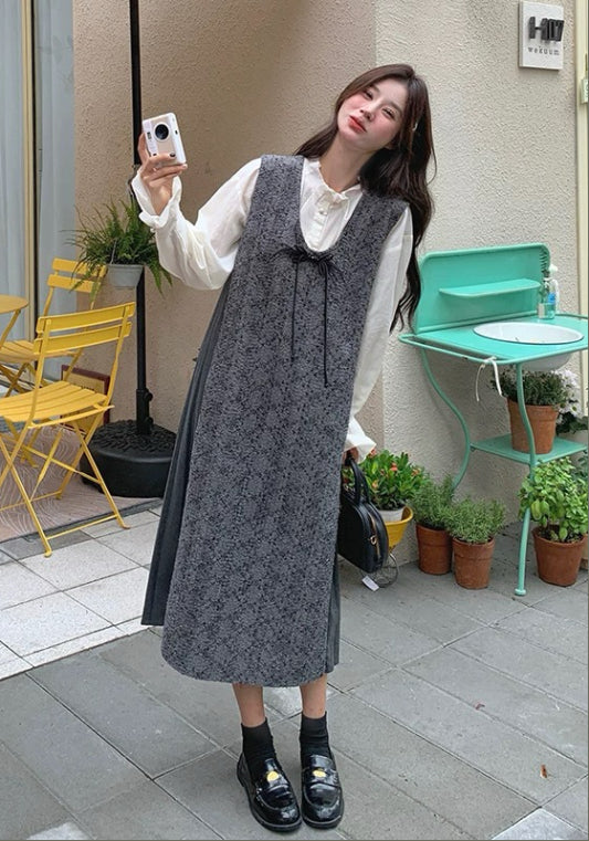 灰色小香風背帶裙