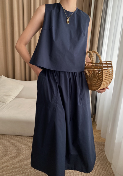 [Cotton Thin Round Neck Vest Set]