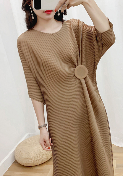 [Elastic pleated twist long skirt]