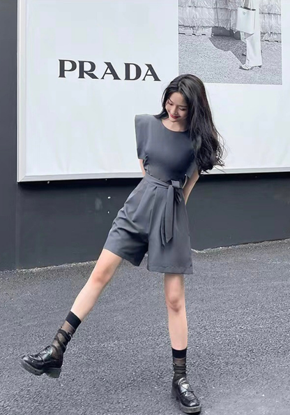 [Drapped suit jumpsuit]