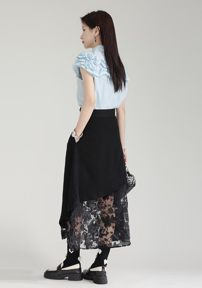 [Designed three-dimensional flower tie shirt]