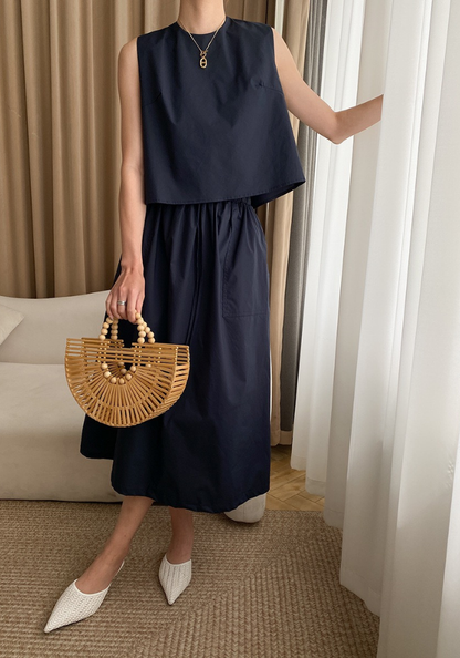 [Cotton Thin Round Neck Vest Set]