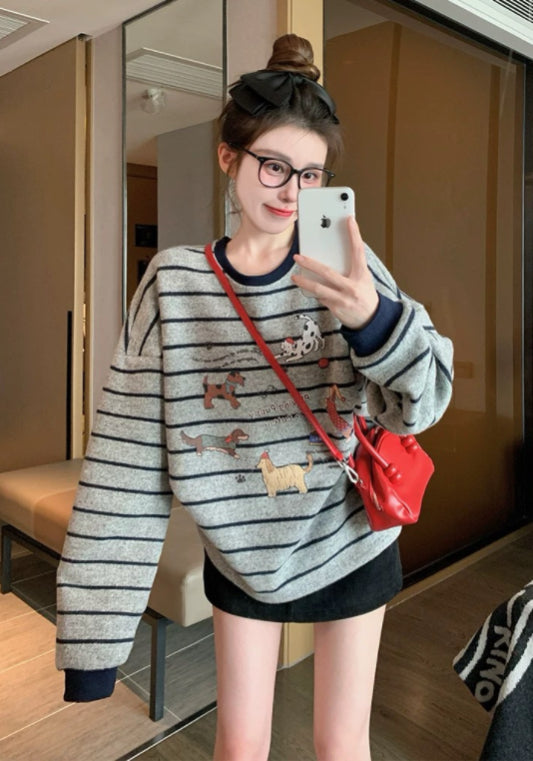 條紋小狗印花衛衣