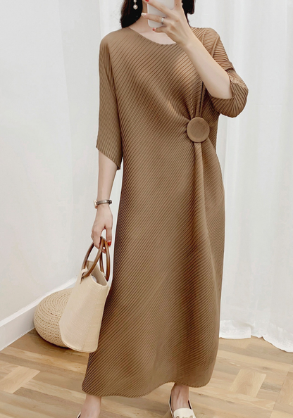 [Elastic pleated twist long skirt]