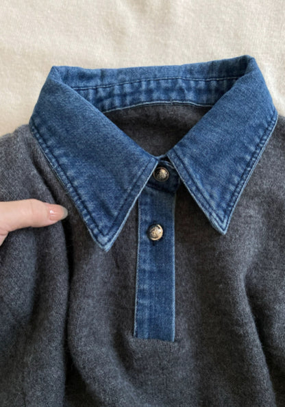 牛仔拼接衫