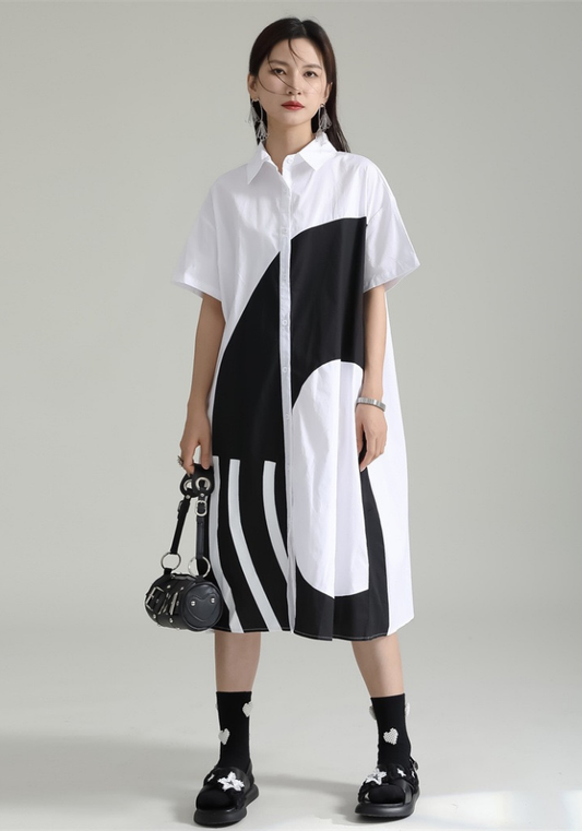 [High-end black and white patchwork dress]