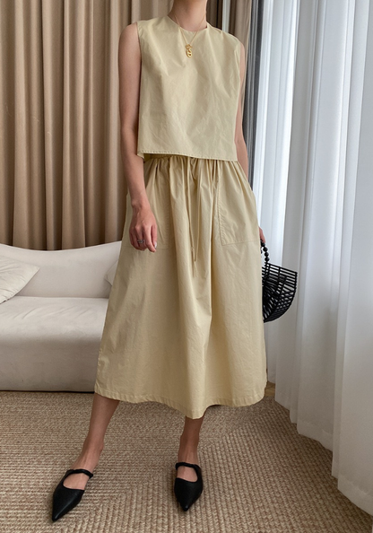 [Cotton Thin Round Neck Vest Set]
