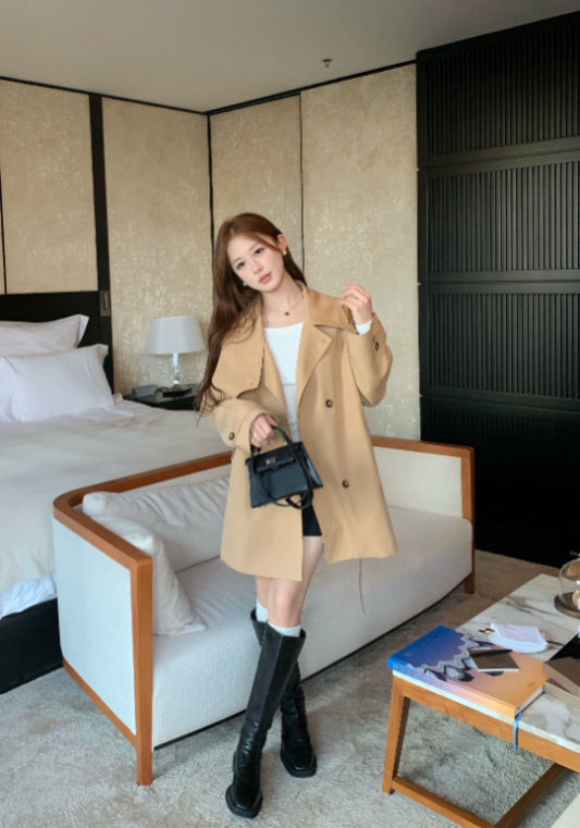 高級卡其短風衣