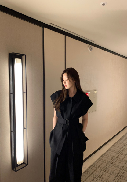 [Elegant lace-up waist casual suit]