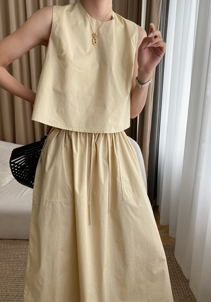 [Cotton Thin Round Neck Vest Set]