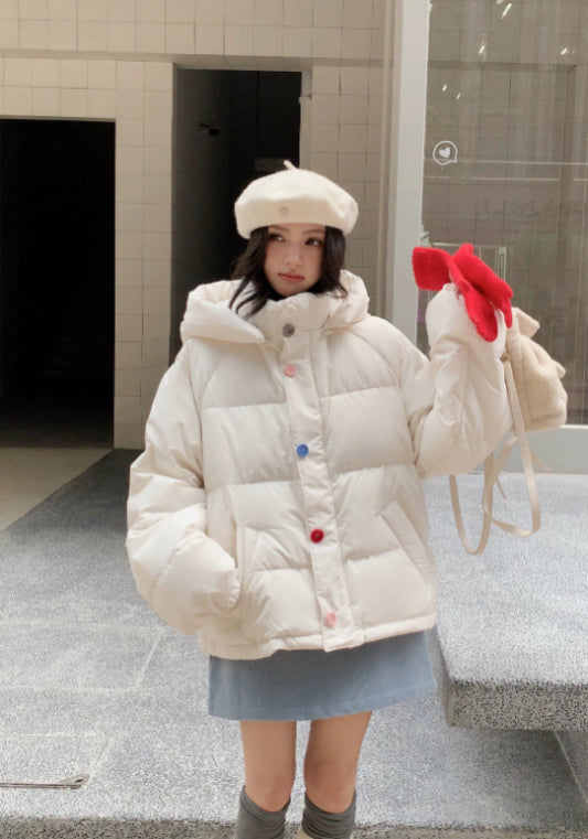 彩色扣連帽羽絨外套