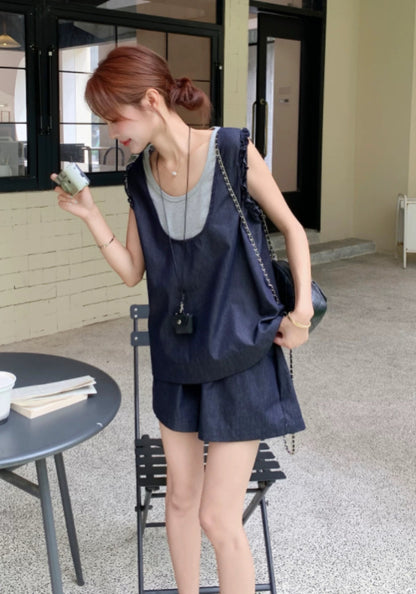 深藍假兩件套裝