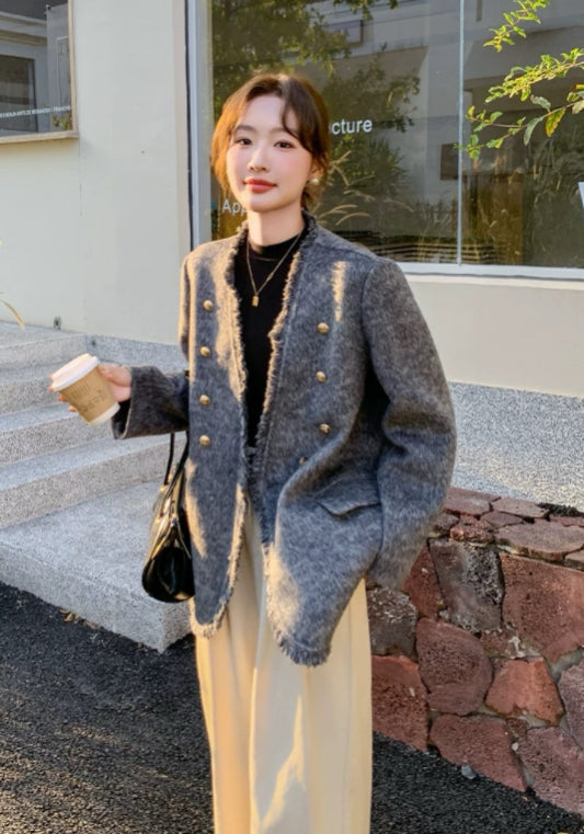 灰色小香風外套