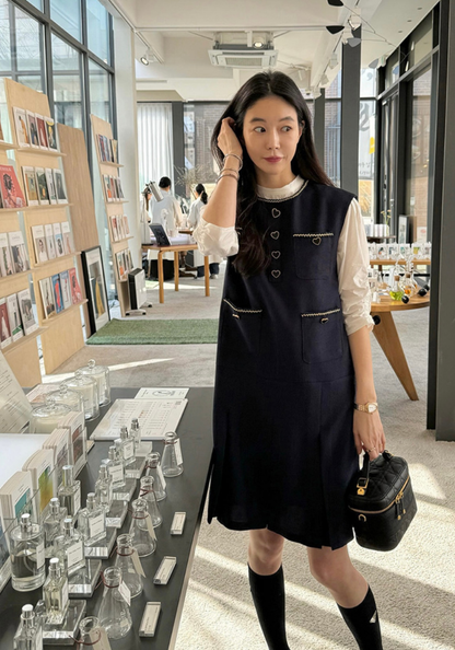 小香風愛心粗紡無袖連身裙