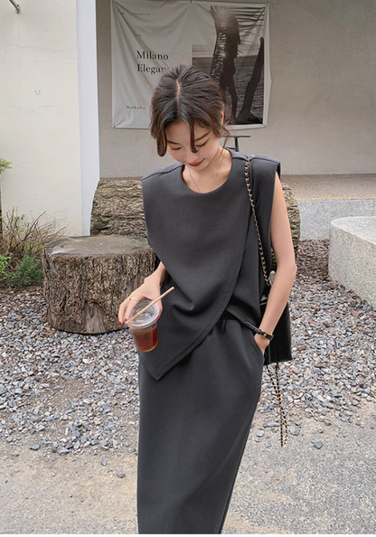 Cross sleeveless top + skirt set