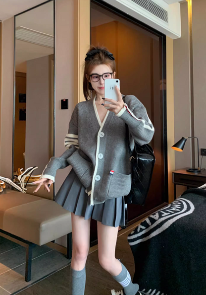 Premium gray knitted cardigan