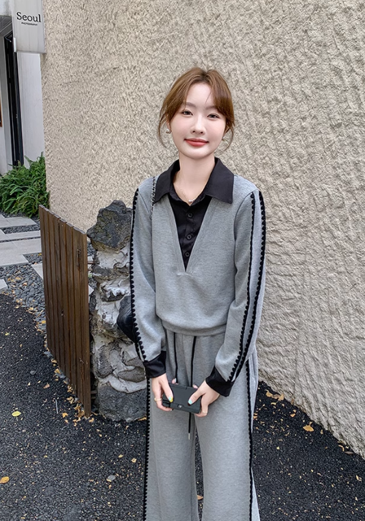 Fake two-piece gray casual suit