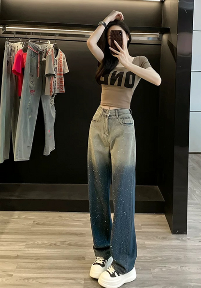 滿鑽漸變牛仔褲