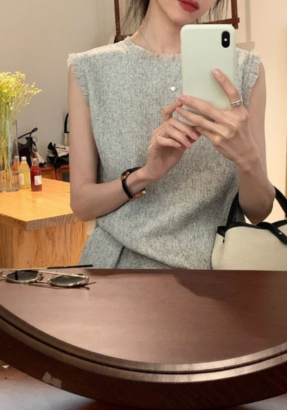 [Xiaoxiangfeng gray cotton and linen suit]