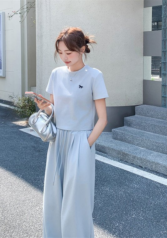 藍色休閒高腰套裝