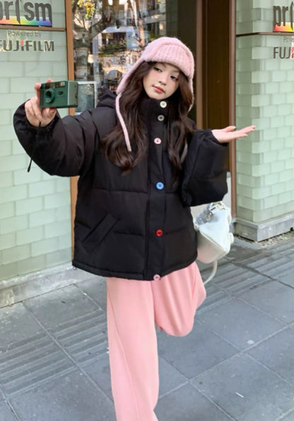 彩色扣連帽羽絨外套