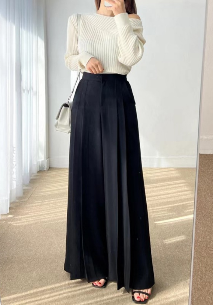 [Korean style high-waisted wide-leg suit pants]