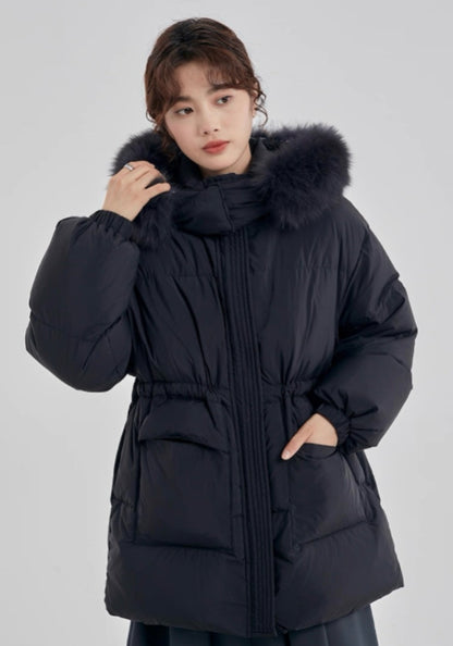 Fleece hooded down jacket