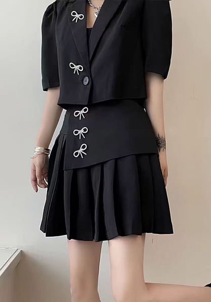Small fragrant bow top + skirt suit