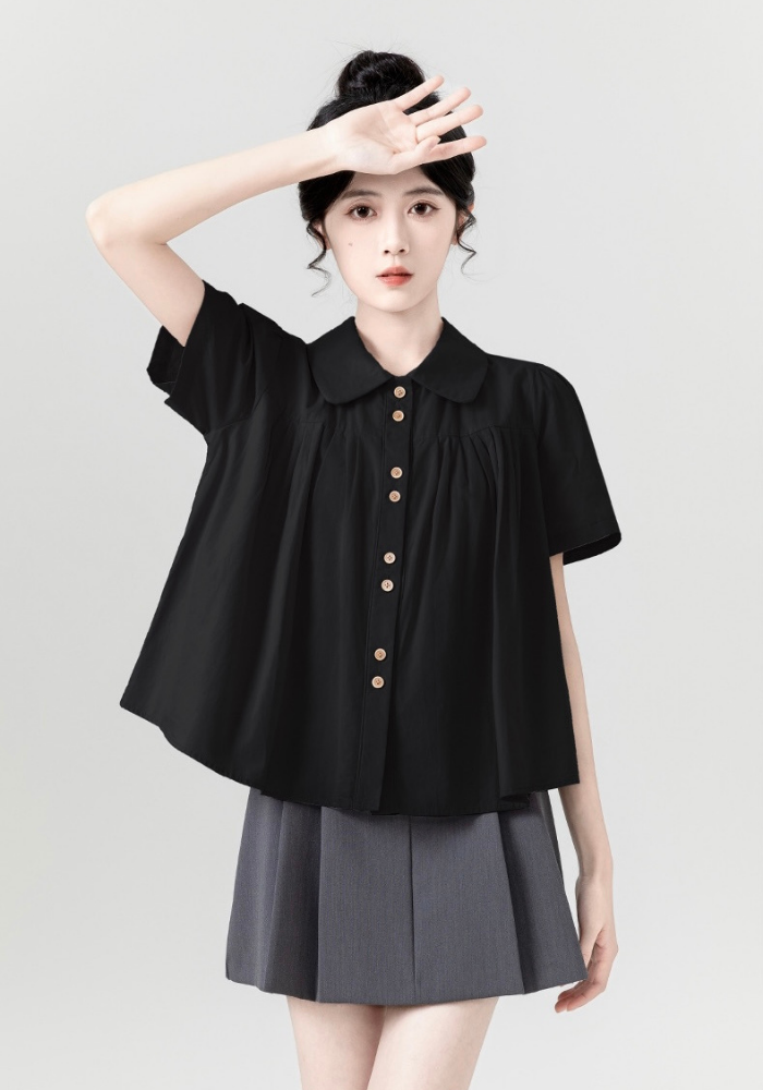 [Polo collar puff sleeve doll shirt]