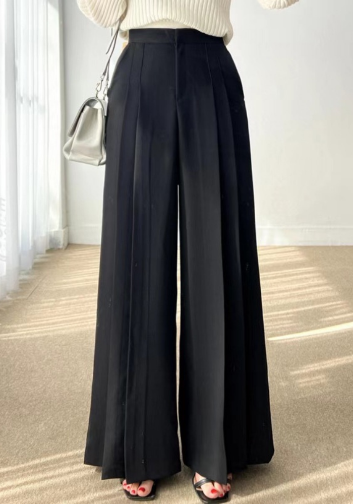 [Korean style high-waisted wide-leg suit pants]