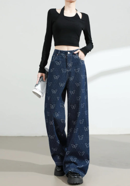 深藍蝴蝶牛仔褲