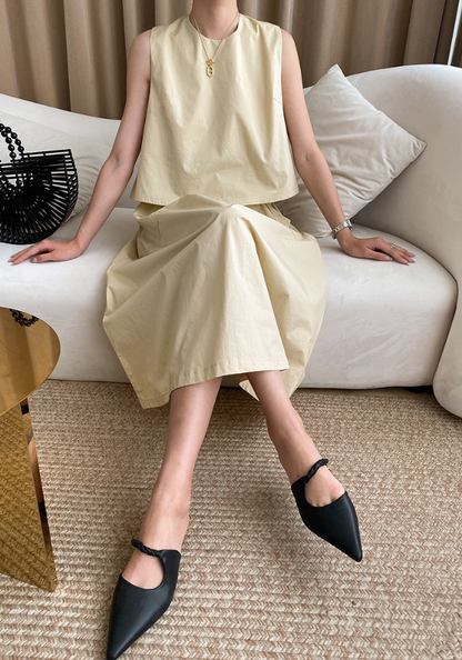 [Cotton Thin Round Neck Vest Set]