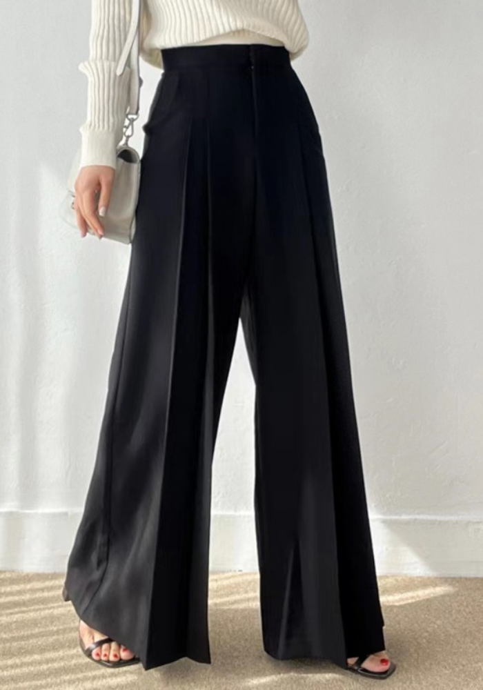 [Korean style high-waisted wide-leg suit pants]