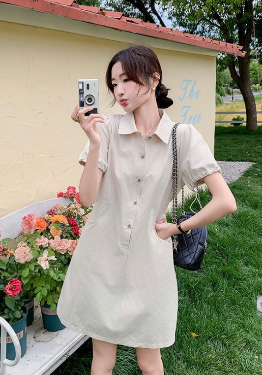 [Korean style Polo collar shirt dress]