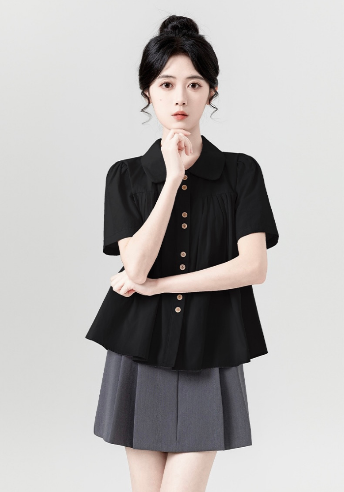 [Polo collar puff sleeve doll shirt]