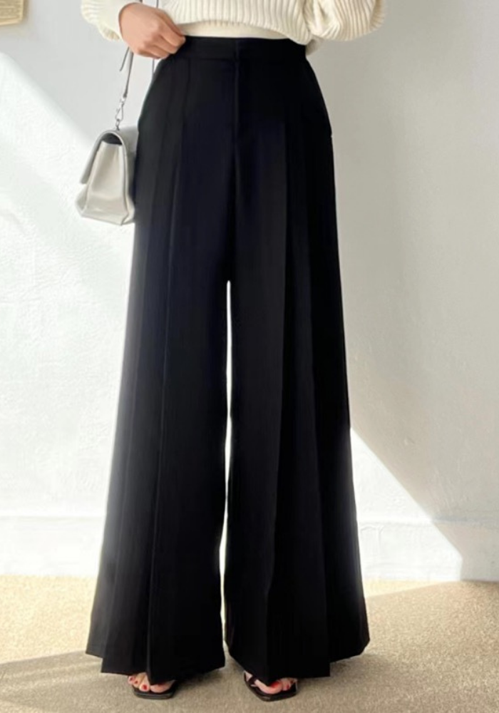 [Korean style high-waisted wide-leg suit pants]