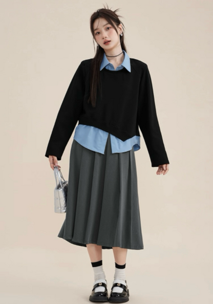 黑藍假兩件上衣