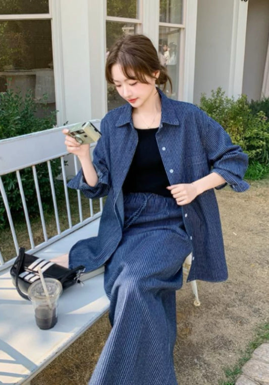 條紋牛仔套裝