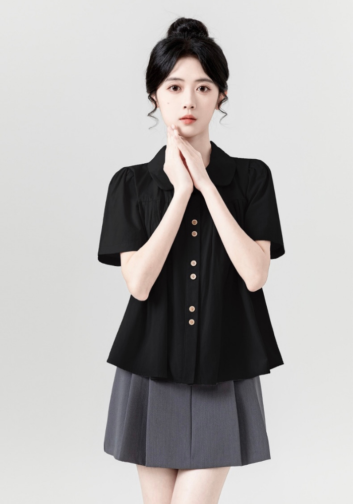 [Polo collar puff sleeve doll shirt]