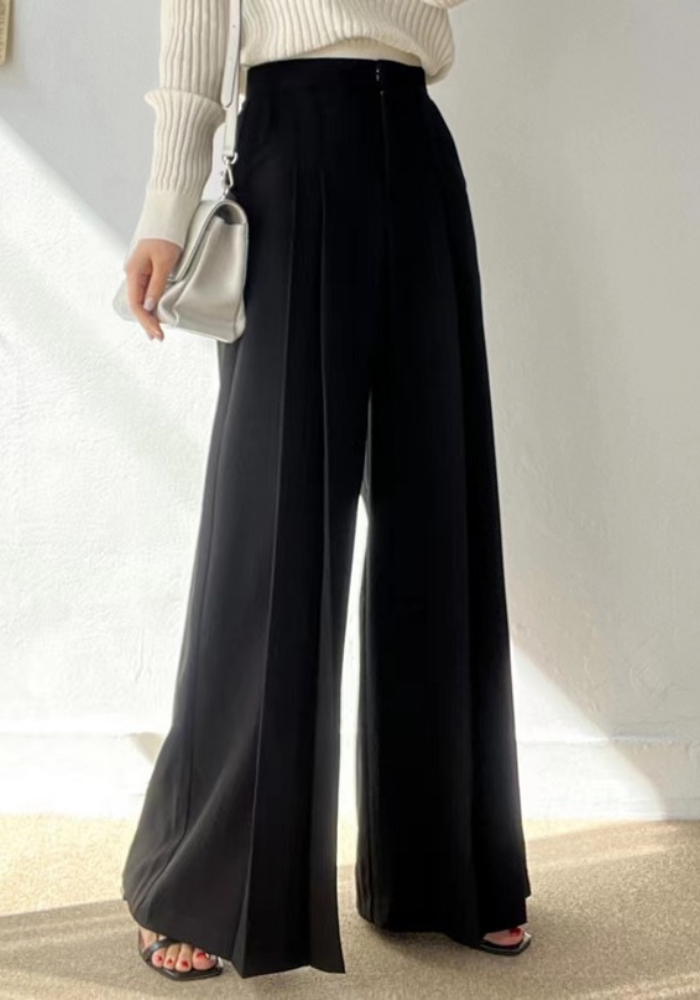 [Korean style high-waisted wide-leg suit pants]