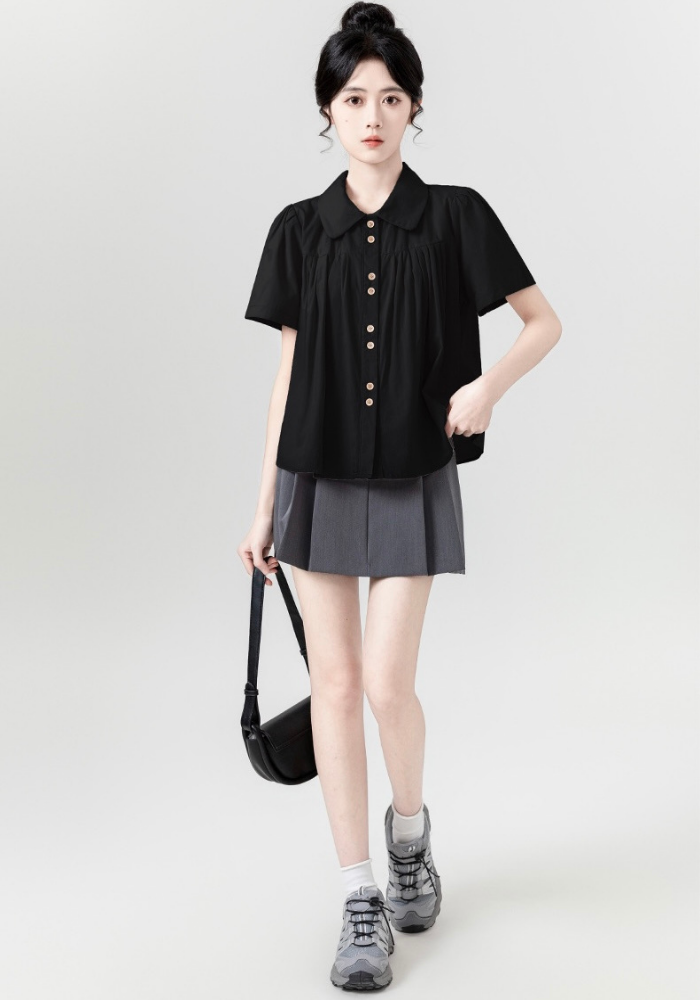 [Polo collar puff sleeve doll shirt]