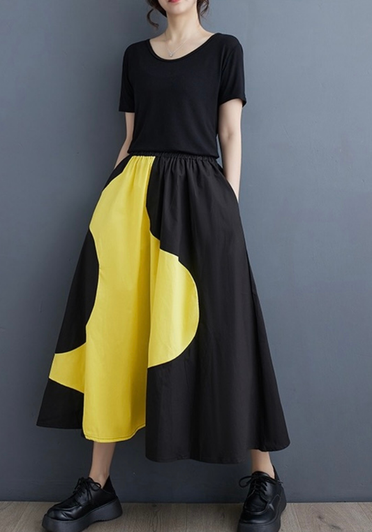 Korean style patchwork A-line skirt