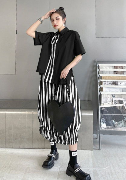 [Retro Hong Kong style casual shirt + bud skirt suit]