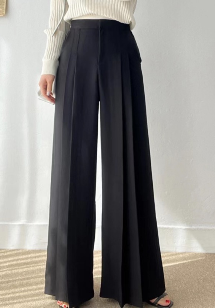 [Korean style high-waisted wide-leg suit pants]