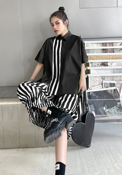 [Retro Hong Kong style casual shirt + bud skirt suit]