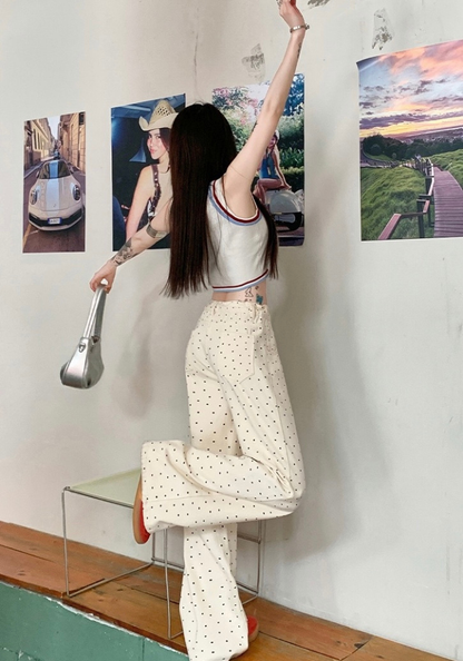 抽繩碎花牛仔褲